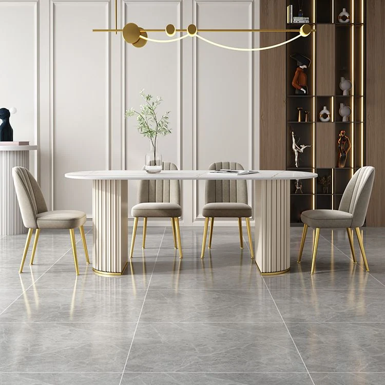 Actueel Oval Dining Table Sintered Stone Dining Table Off White Double Pedestal 55