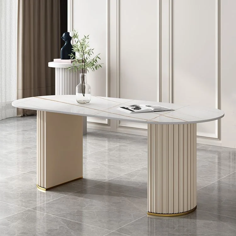 Actueel Oval Dining Table Sintered Stone Dining Table Off White Double Pedestal 55