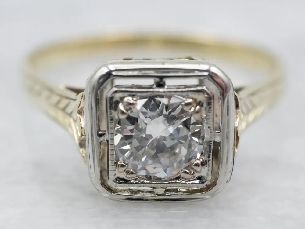 Antique Two Tone Verguld Diamond Engagement Ring