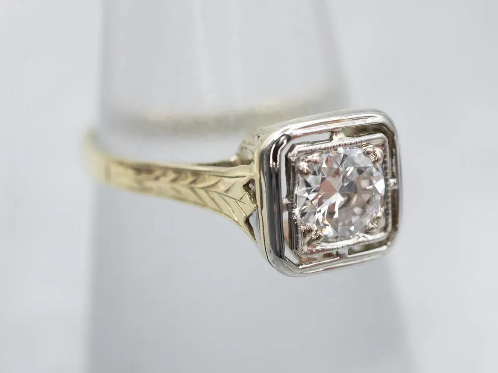 Antique Two Tone Verguld Diamond Engagement Ring