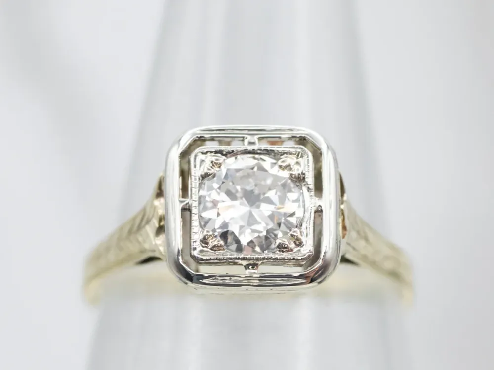 Antique Two Tone Verguld Diamond Engagement Ring