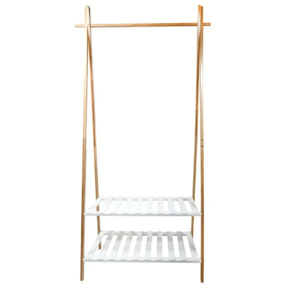 Bamboo coat rack two shelves model Mia - White, Black and Bamboo