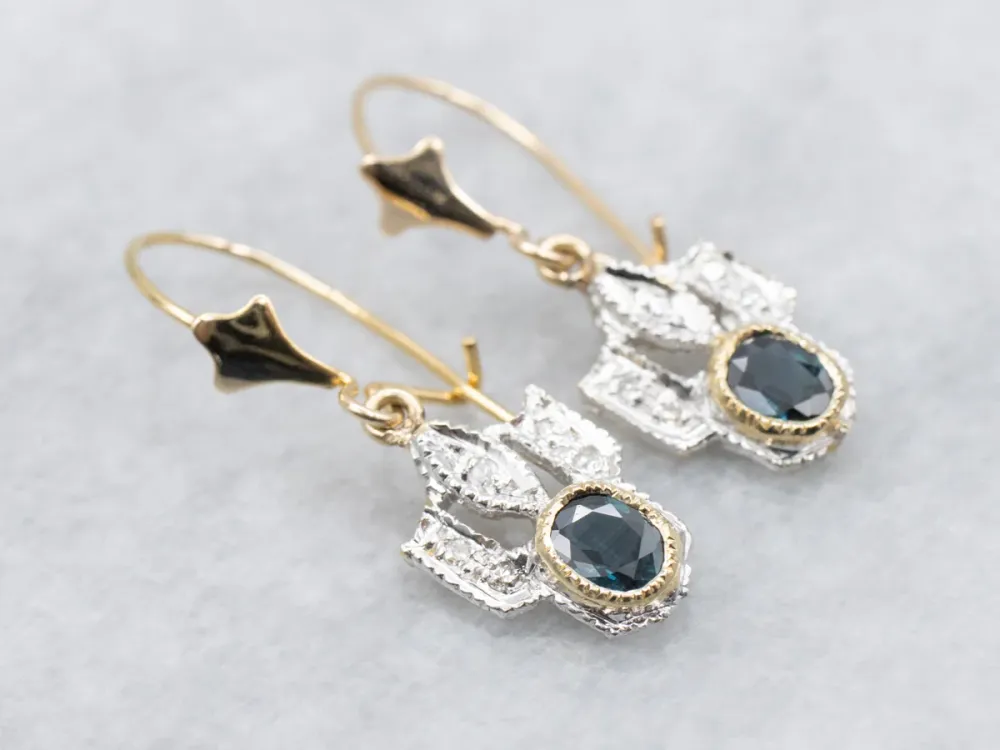 Bezel Set Sapphire Two Tone Diamond Drop Earrings voor verlaagde auto's