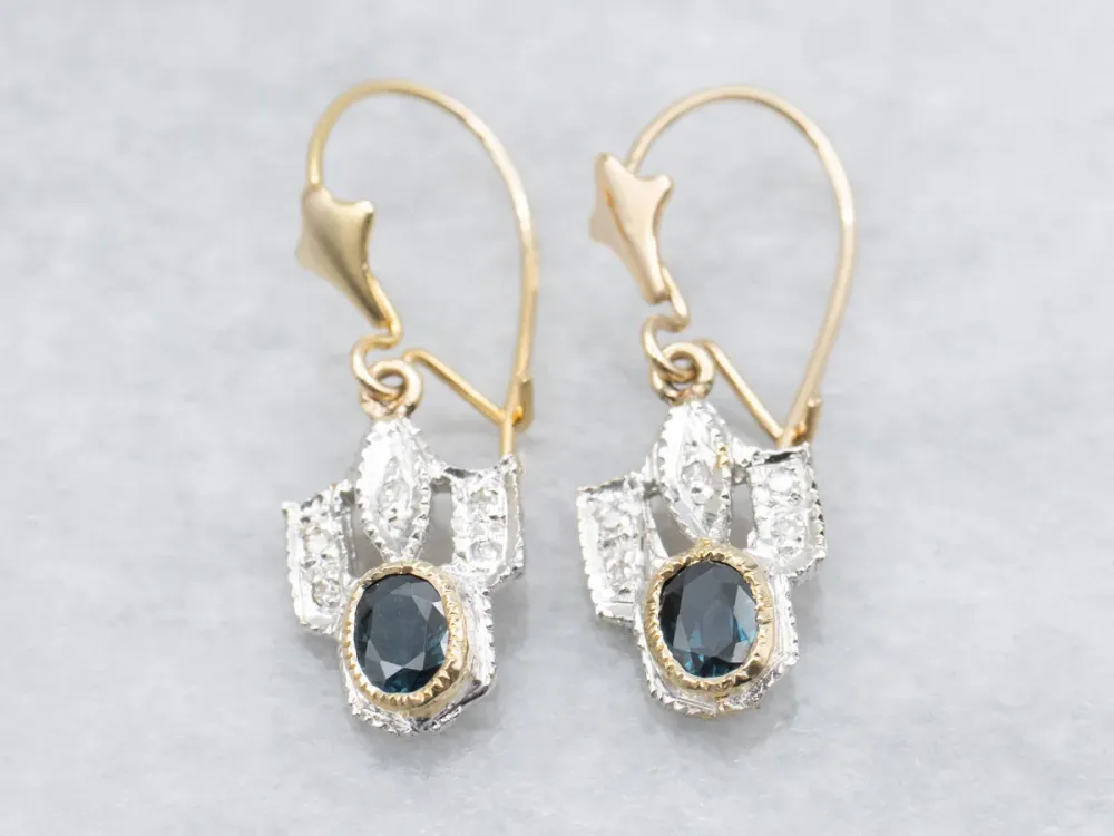 Bezel Set Sapphire Two Tone Diamond Drop Earrings voor verlaagde auto's