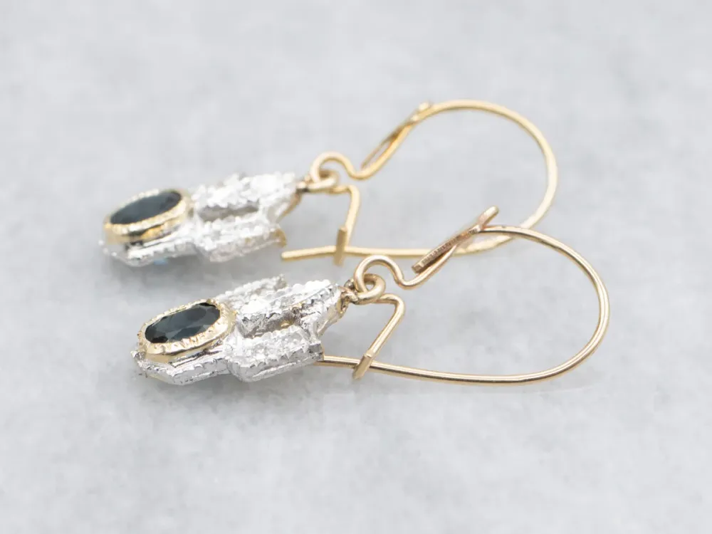 Bezel Set Sapphire Two Tone Diamond Drop Earrings voor verlaagde auto's