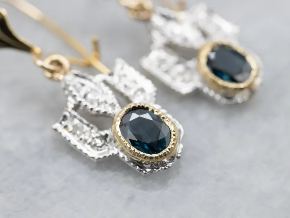 Bezel Set Sapphire Two Tone Diamond Drop Earrings voor verlaagde auto's