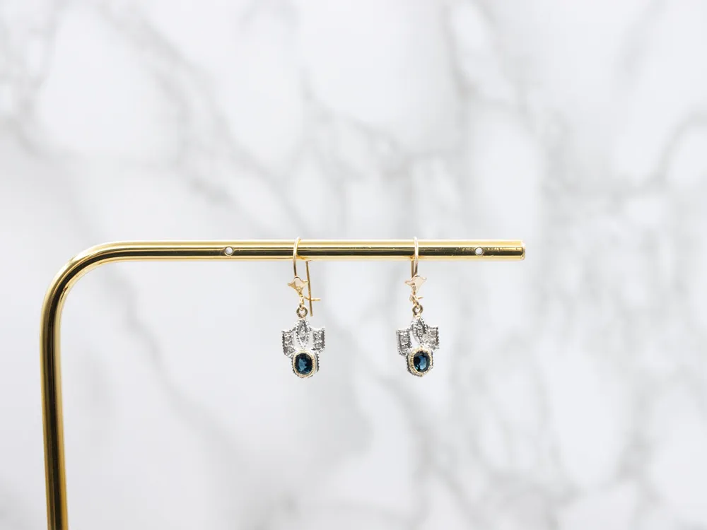 Bezel Set Sapphire Two Tone Diamond Drop Earrings voor verlaagde auto's