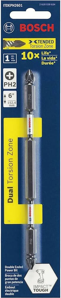 Bosch Impact Tough 6 . Phillips #2 Double-Ended Bit Heavy Duty constructie
