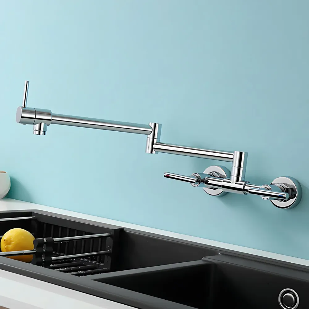 Brass Pot Filler Modern Duo Lever Handle Swivel Wall-Mounted Pot Filler