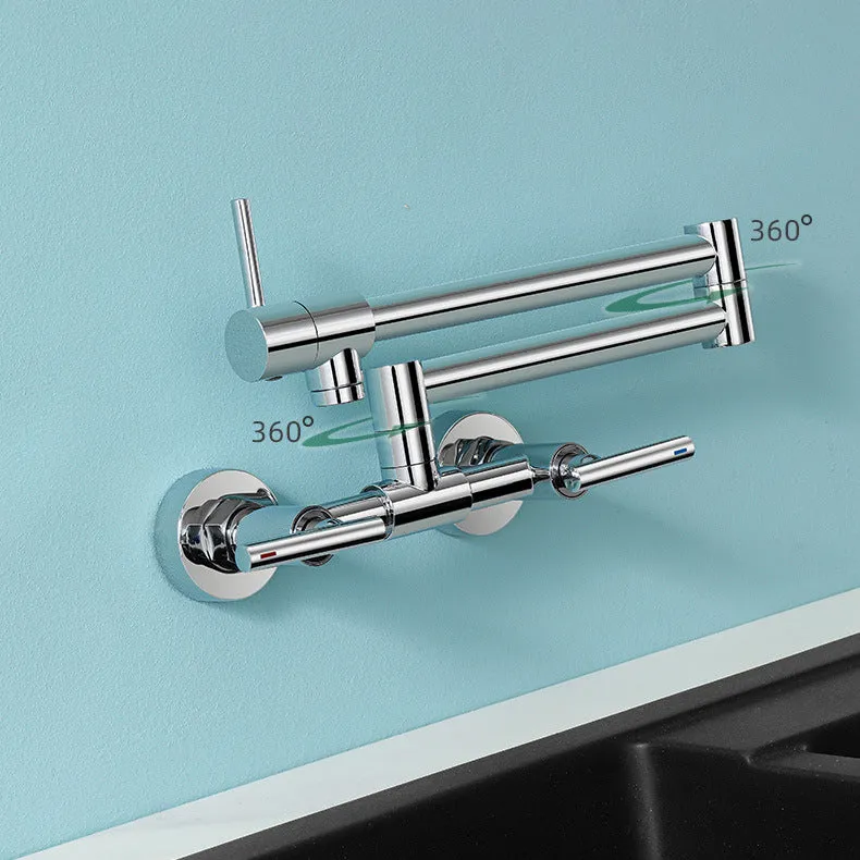 Brass Pot Filler Modern Duo Lever Handle Swivel Wall-Mounted Pot Filler