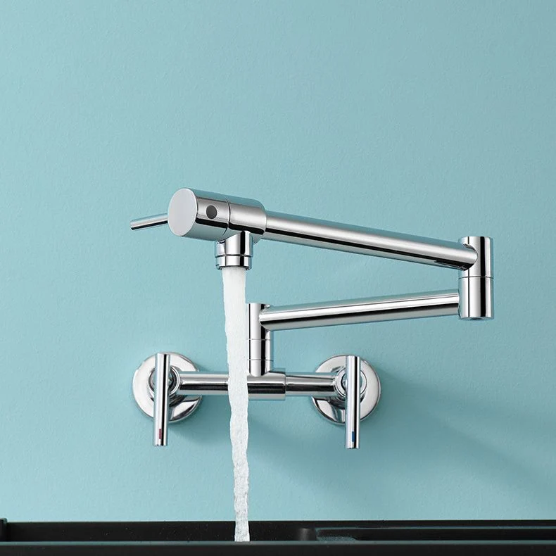 Brass Pot Filler Modern Duo Lever Handle Swivel Wall-Mounted Pot Filler