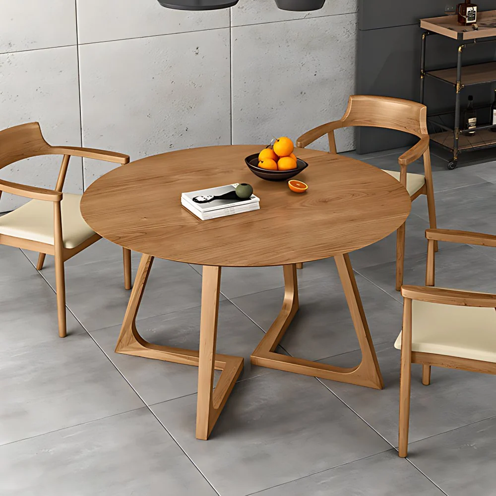 Contemporary Round Dining Table Pine Solid Wood Table Duo Pedestal 31