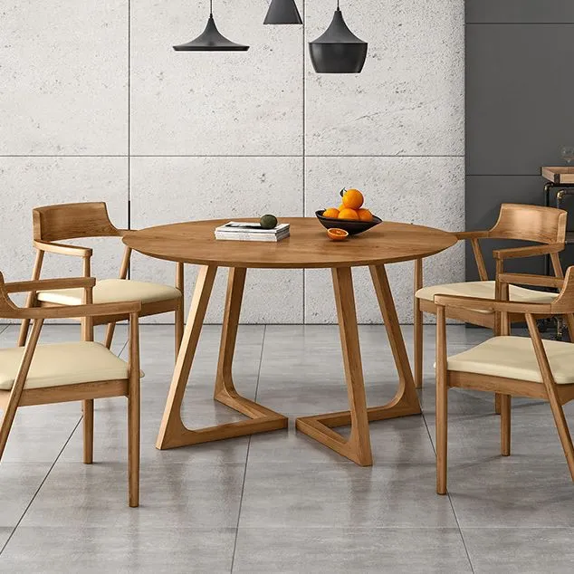 Contemporary Round Dining Table Pine Solid Wood Table Duo Pedestal 31
