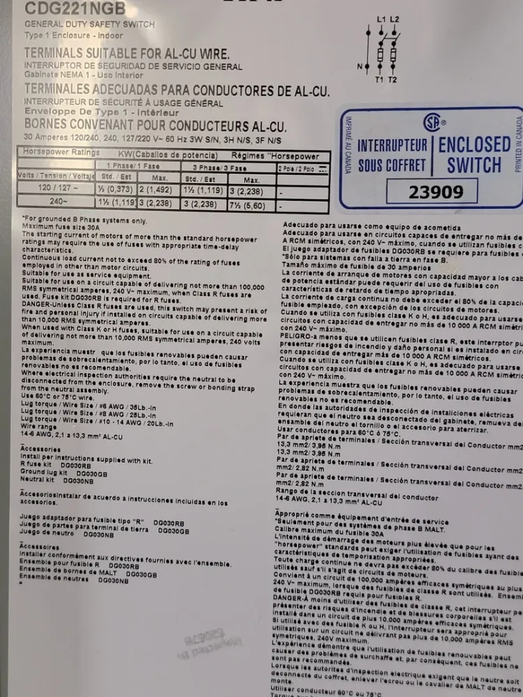 Demperbevestiging 30 Amp, 2 Pole, 240 volts Fusible Disconnect CDG221NGB
