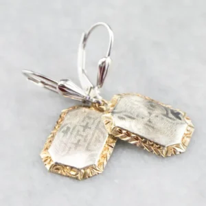 Demperbevestiging Etched Two Tone Goud Drop Earrings
