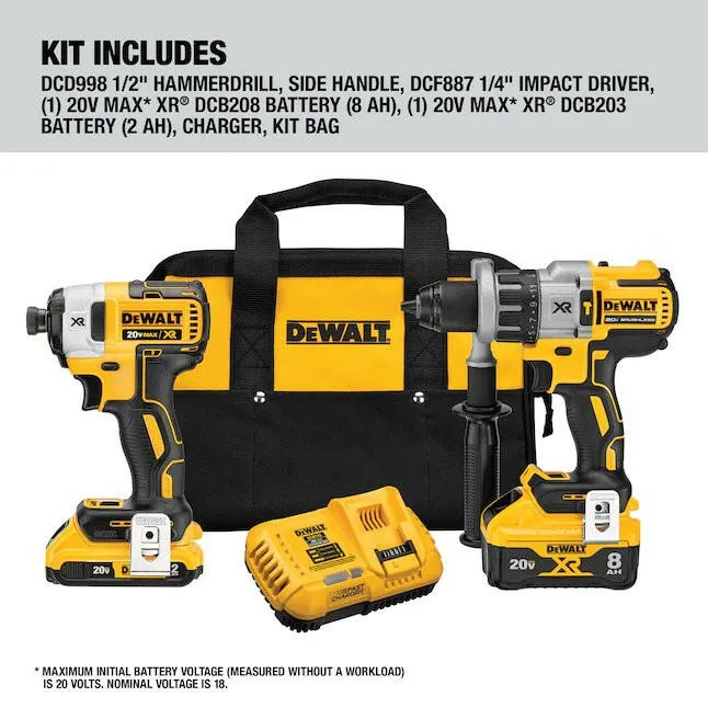 DeWalt Power Detect XR POWER DETECT 2-Tool 20-Volt Max Brushless Power Tool Combo Kit Aaibaar Case (2-Batteries and charge...