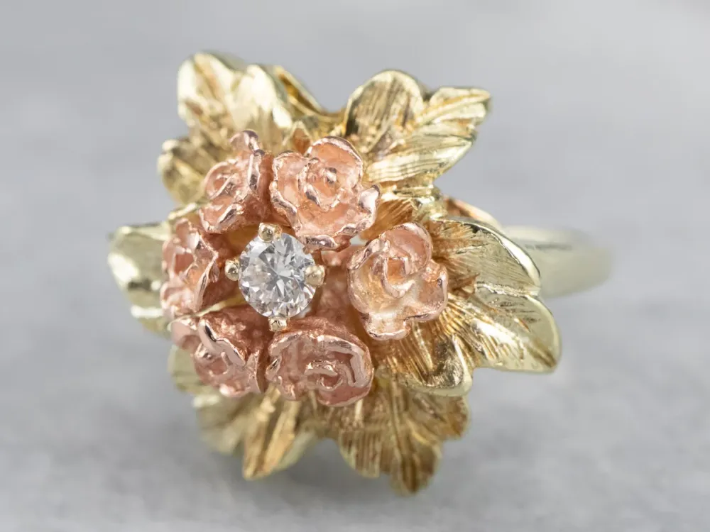 Diamond Bouquet Ring Two Tone Verguld