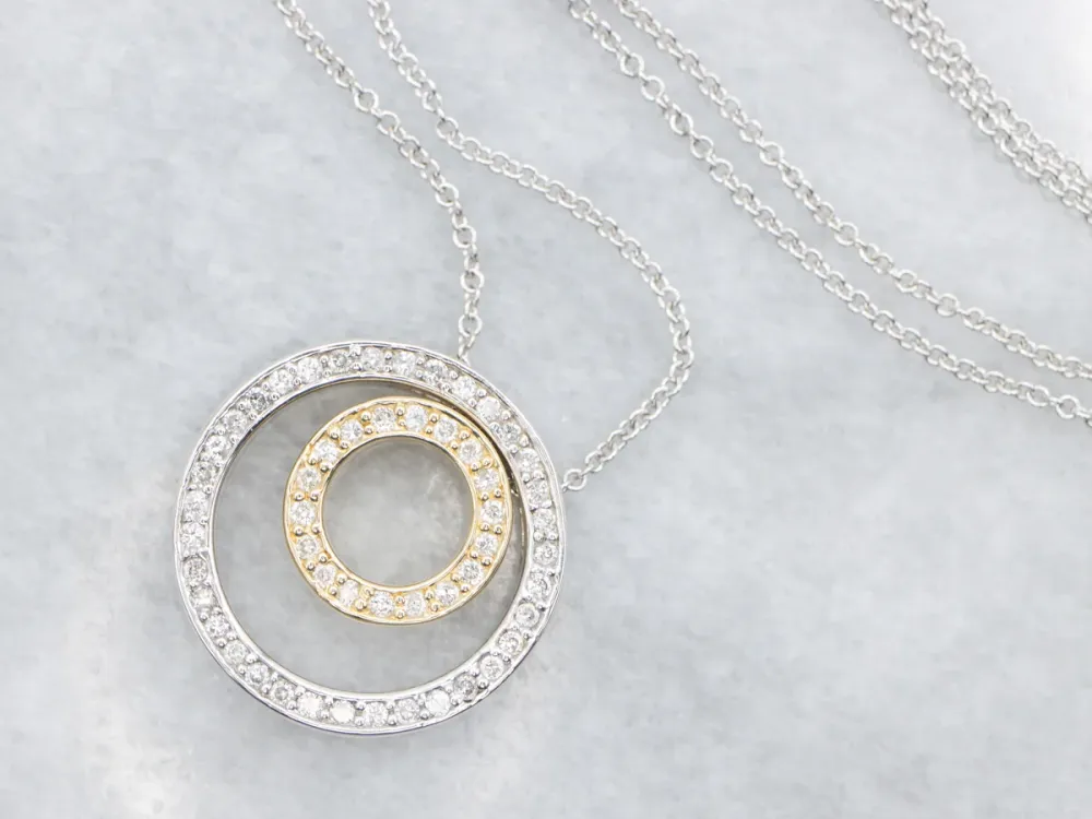 Double Diamond Halo Pendant Necklace