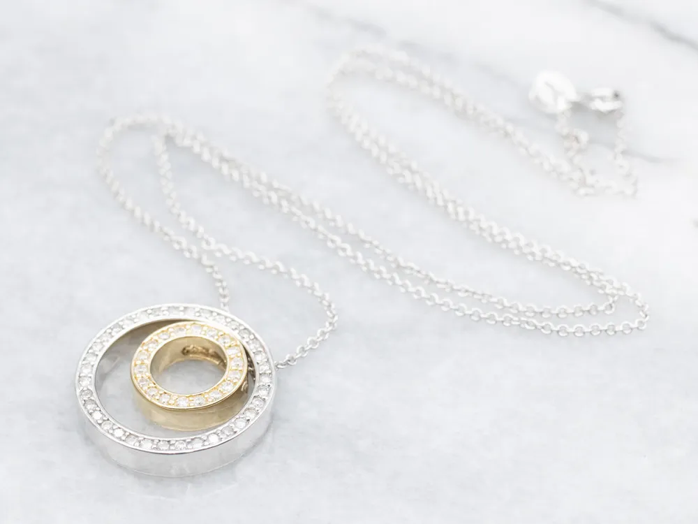 Double Diamond Halo Pendant Necklace