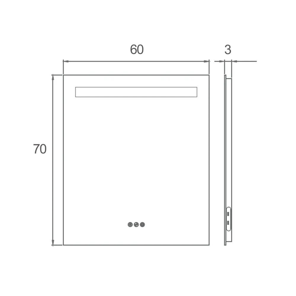 Double lighting mirror Eterea 60x70 handbediend antifog and 3 light tones
