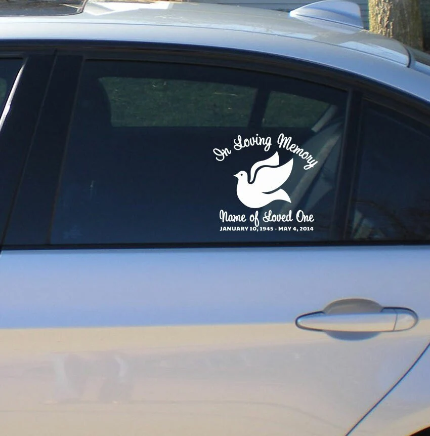 Dove Loving Memory Car Decal met bouten en moeren