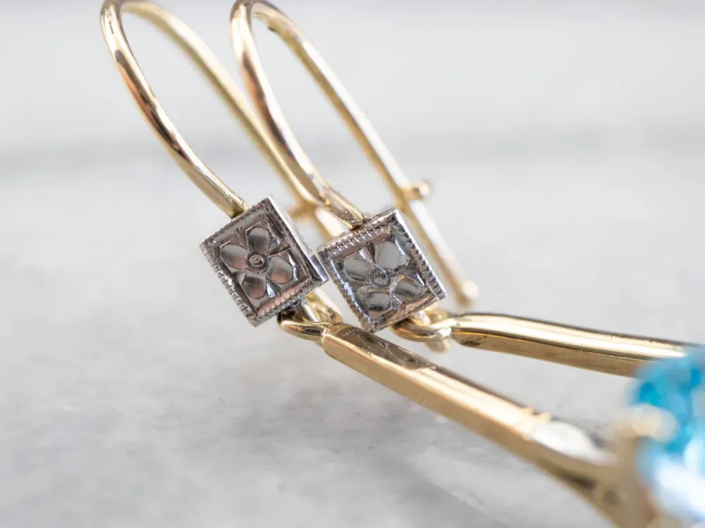 Floral Two Tone Verguld Topaz Drop Earrings voor terreinvoertuigen