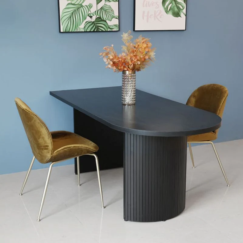 Free Form Double Pedestal Modern Dining Table Ebbenhout Fixed Table Wood zwarte poedercoating 47