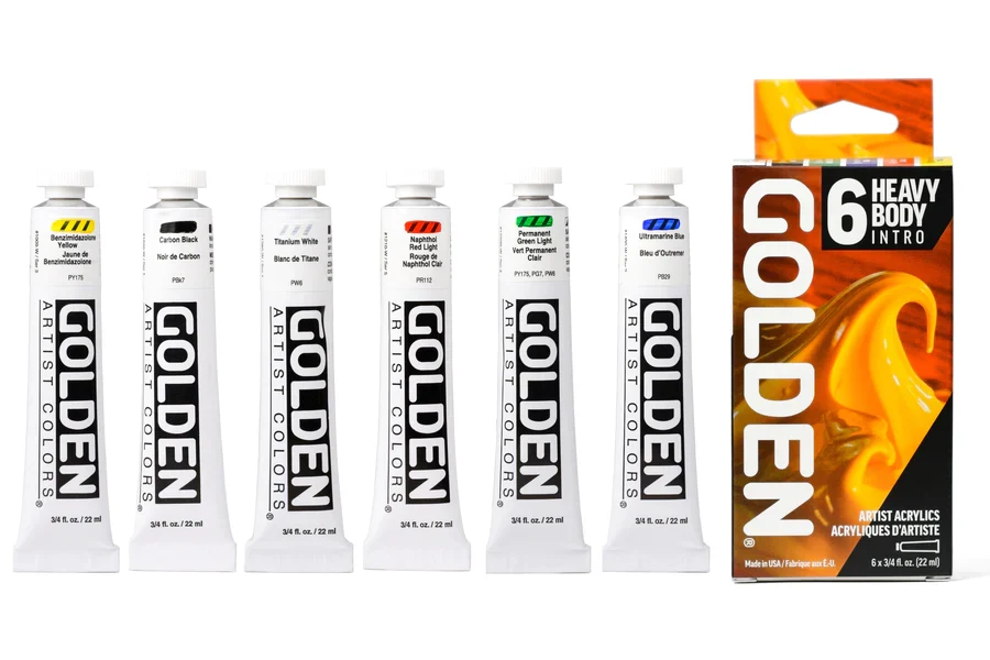 Golden - Heavy Body Acrylics Intro (Set de 6 colores de 22 ml) met stofkap