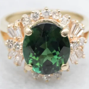 Green Tourmaline Multi-Cut Diamond Halo Ring