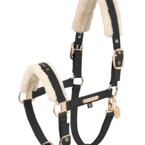 Heritage AW24 Faux Leather Tweeling Pin Headcollar Faux Fur Black SHP