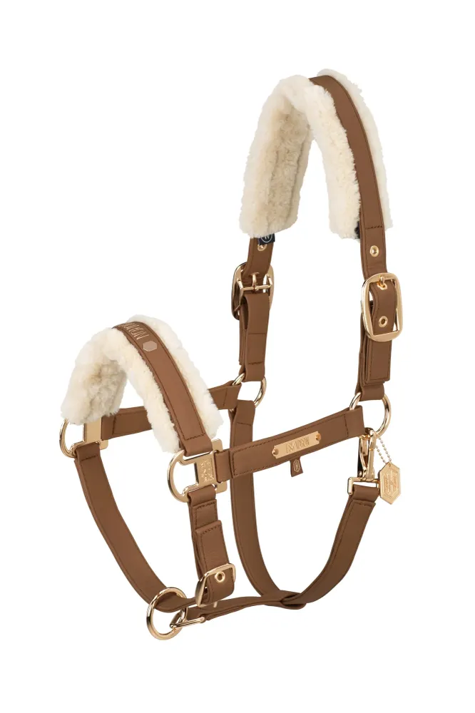 Heritage AW24 Faux Van leer Double Pin Headcollar Faux Fur Almond SHP