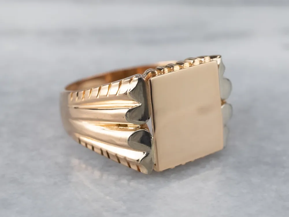 Klassiek Two Tone 18K Gold Signet Ring met stofkap