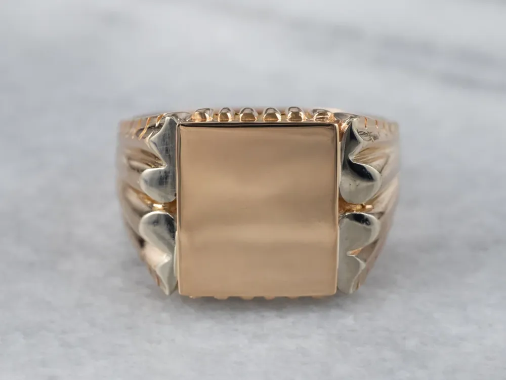 Klassiek Two Tone 18K Gold Signet Ring met stofkap