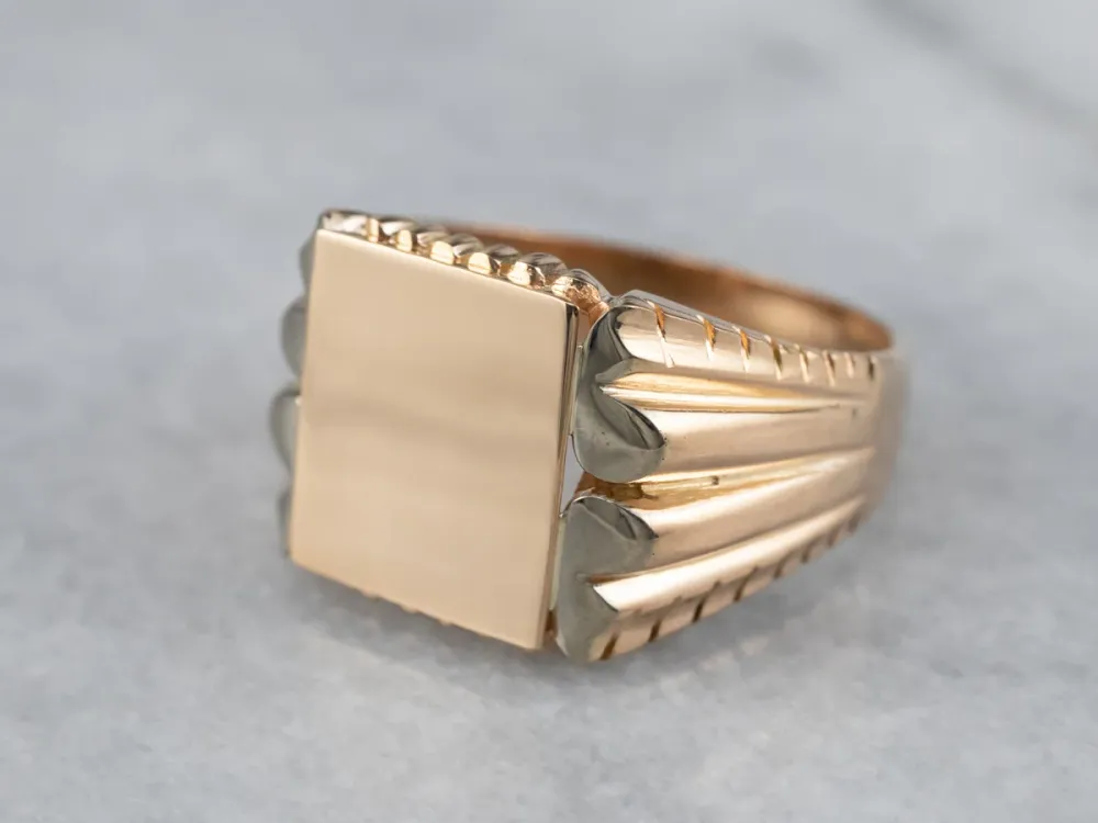 Klassiek Two Tone 18K Gold Signet Ring met stofkap