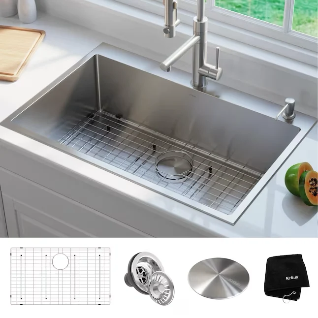 Kraus Standart PRO Dual-mount 33- x 22- Stainless Steel Los Bowl 2-Hole Kitchen Sink