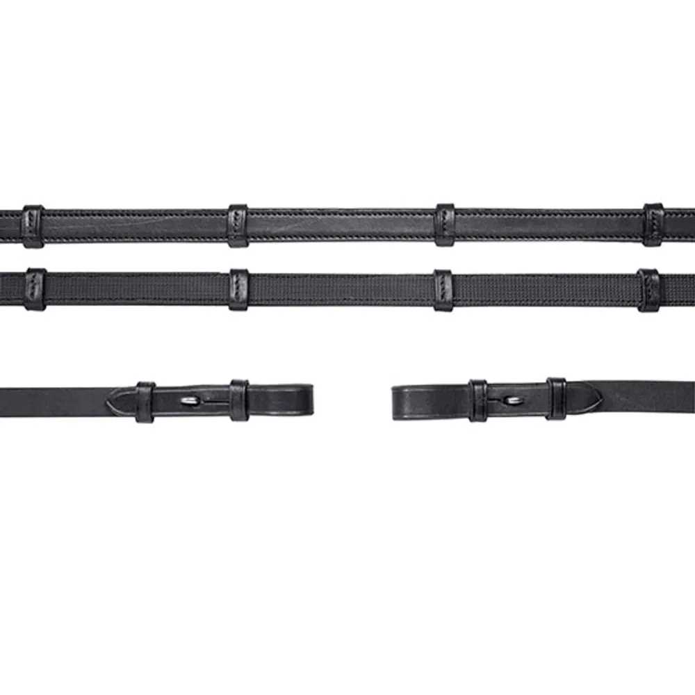 Leather reins (rubber inside), Reins Double Bridle Eenvoudig Black/Silver F - Set voor vooras