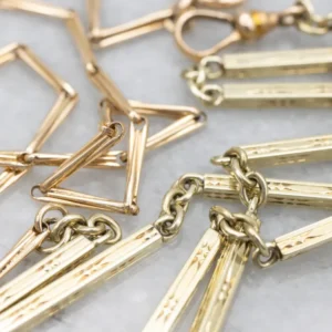 Long Two Tone Bar Link Watch Chain