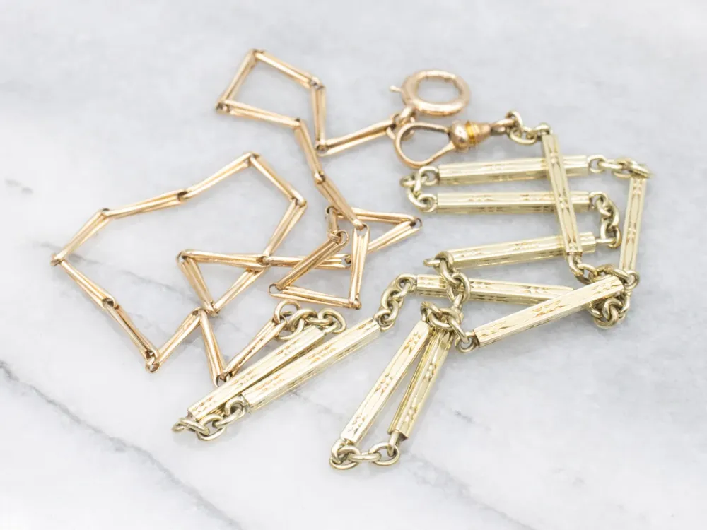Long Two Tone Bar Link Watch Chain