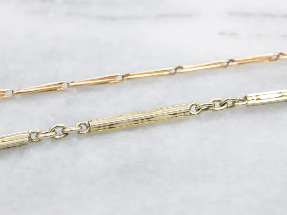 Long Two Tone Bar Link Watch Chain
