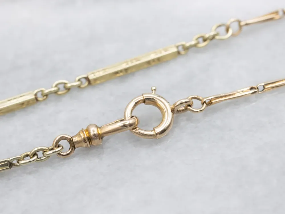 Long Two Tone Bar Link Watch Chain