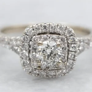 Modern Double Diamond Halo Engagement Ring