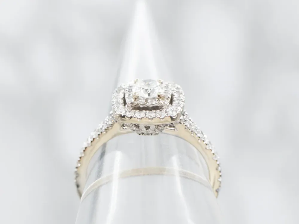 Modern Double Diamond Halo Engagement Ring