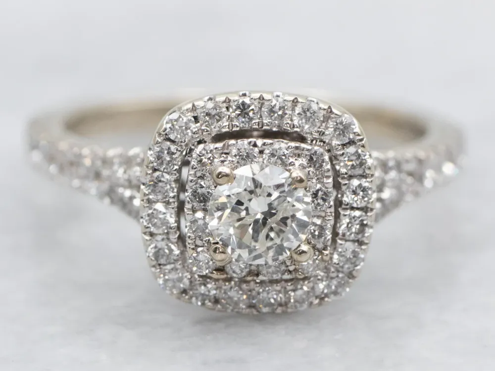 Modern Double Diamond Halo Engagement Ring