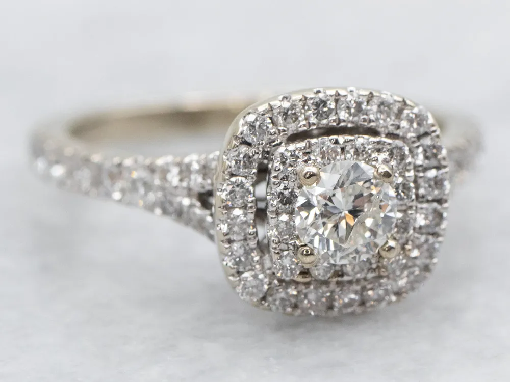 Modern Double Diamond Halo Engagement Ring