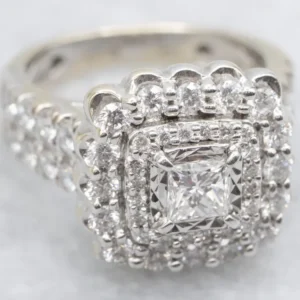 Modern Double Diamond Halo Statement Ring