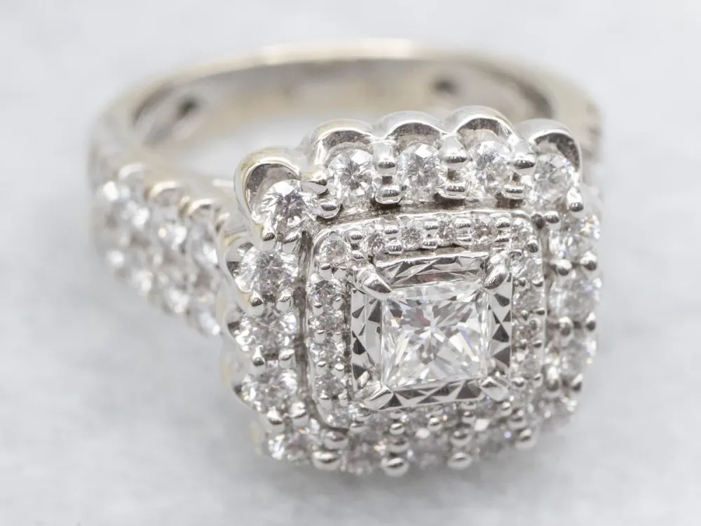 Modern Double Diamond Halo Statement Ring