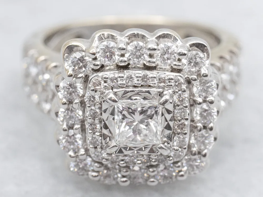 Modern Double Diamond Halo Statement Ring