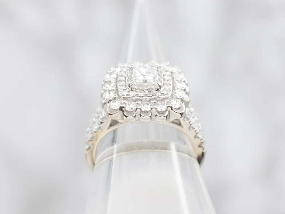 Modern Double Diamond Halo Statement Ring