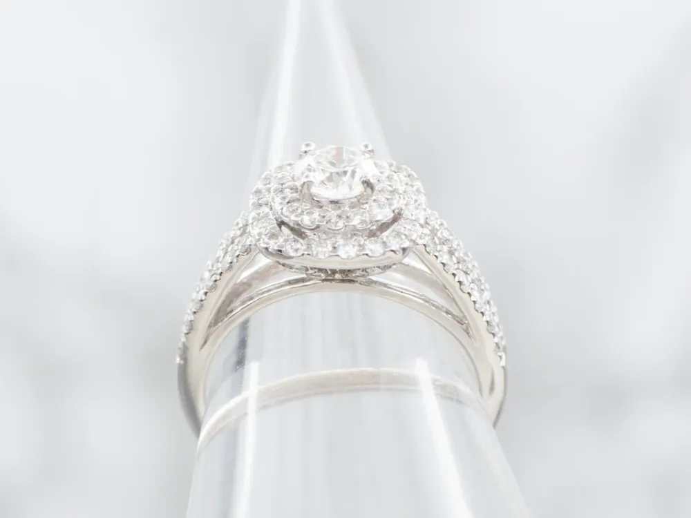 Modern GIA Diamond Double Halo Ring Engagement Ring
