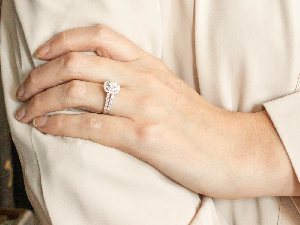 Modern GIA Diamond Double Halo Ring Engagement Ring
